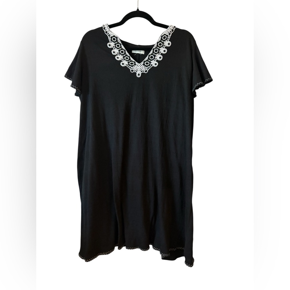 Max Studio Black Dress with White Embroidered Neckline size large cottagecore